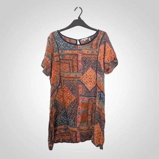 FatFace Orange & Navy Paisley Tile Smock Dress