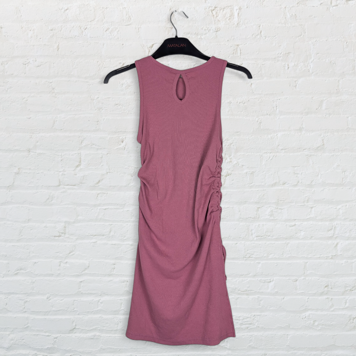 Mauve Pink Ribbed High Neck Mini Dress