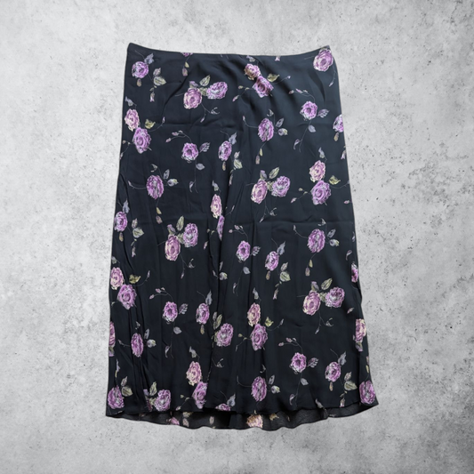 00's Black Rose Midi Skirt