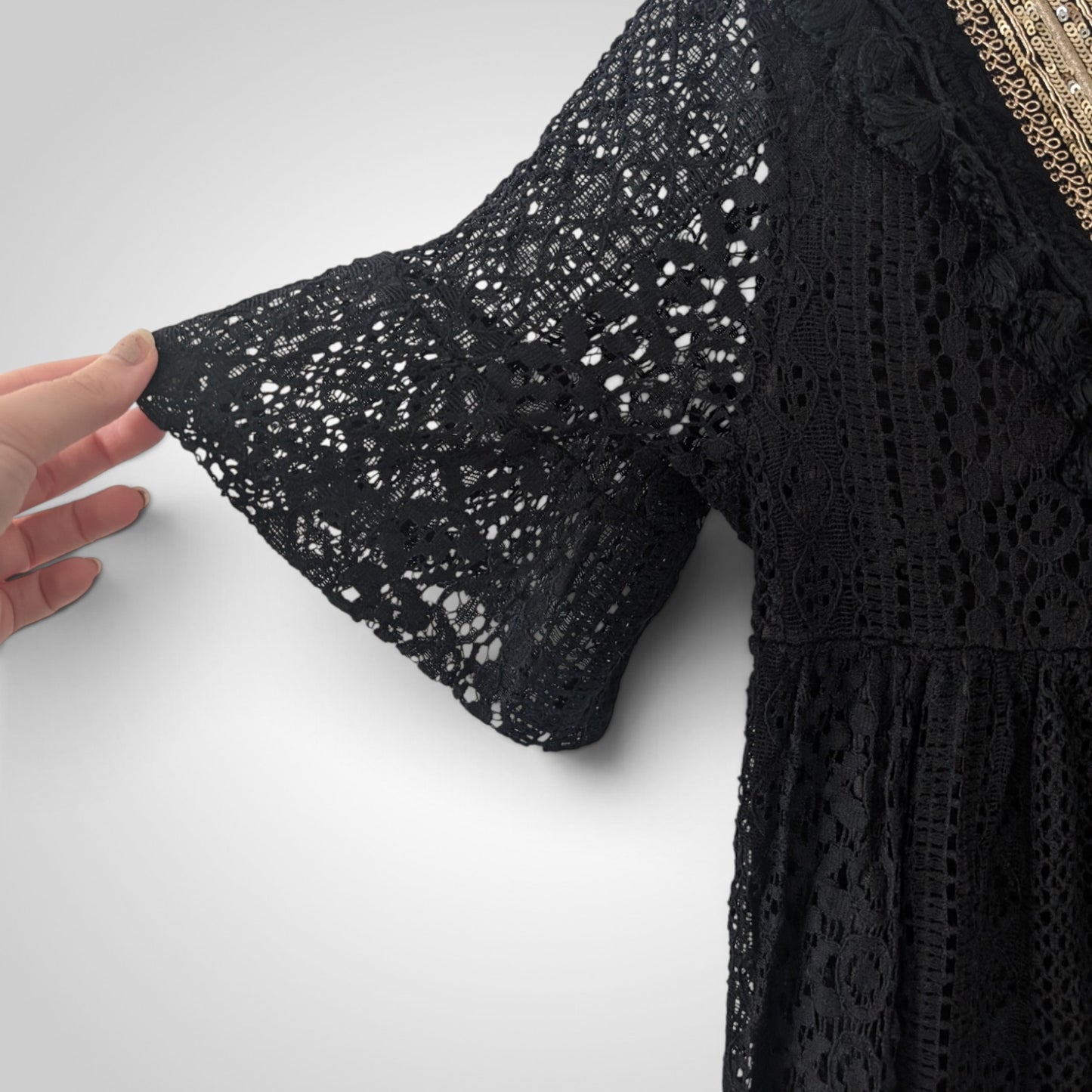 Black Crochet Midi Dress