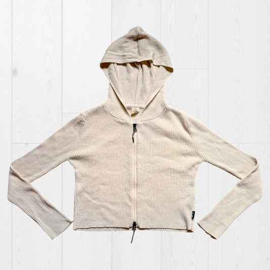 Beige Double Zip Cropped Hoodie