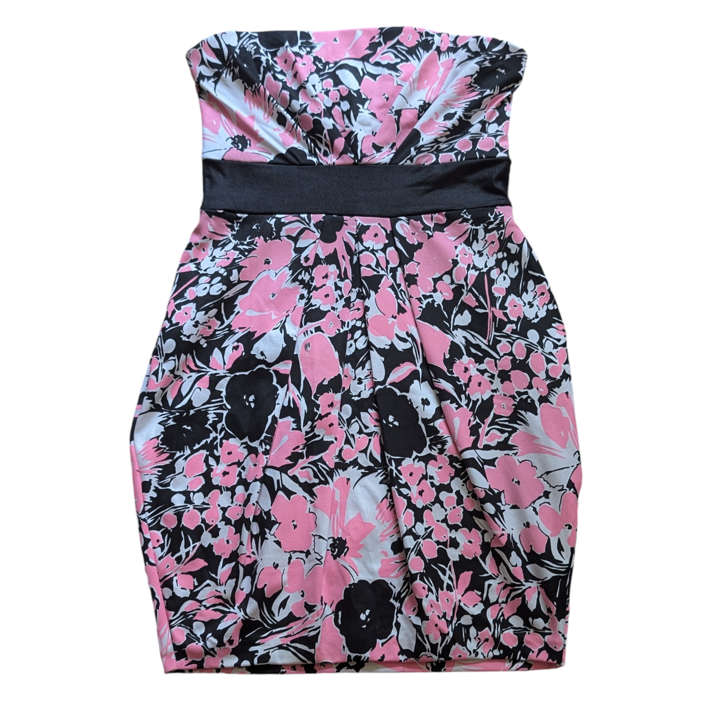 00's Jane Norman Pink & Black Floral Strapless Dress