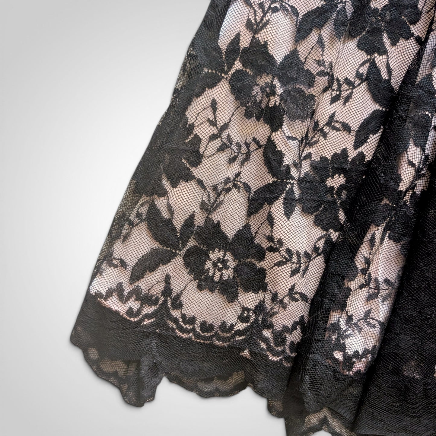 90s Black Lace & Pink Midi Skirt