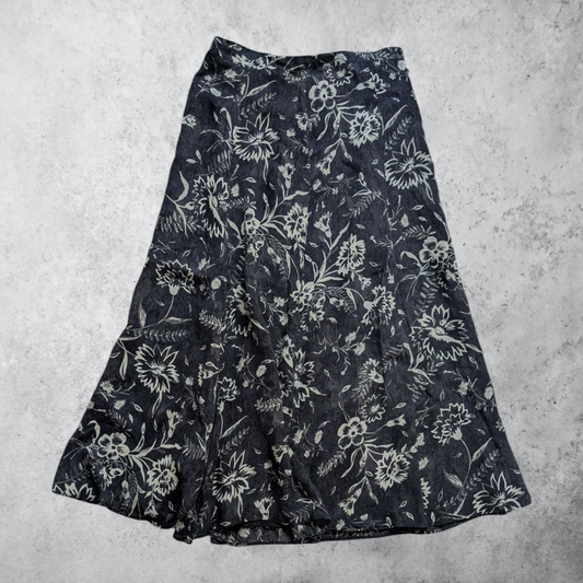 90's Black Floral Midi Skirt