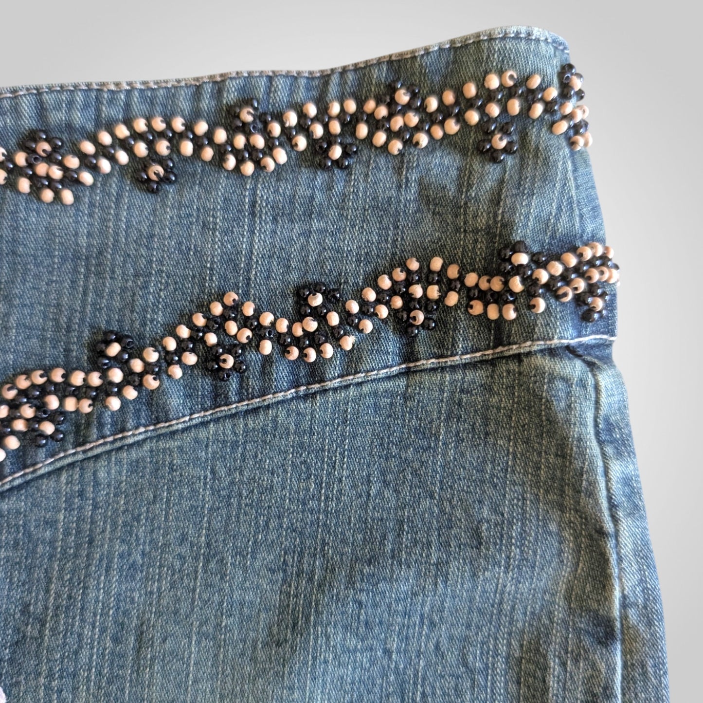 00s Boho Western Denim Mini Skirt