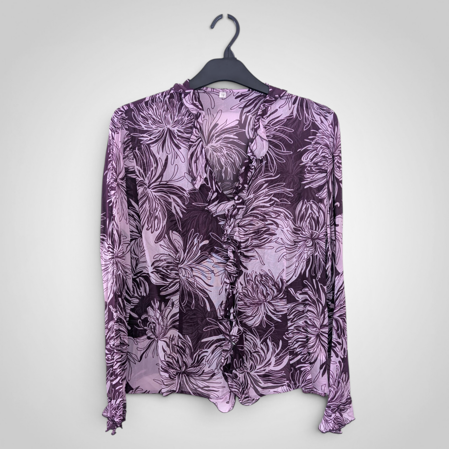 Whimsigoth Purple Floral Frilled Blouse