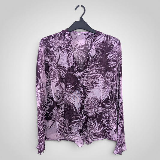 Whimsigoth Purple Floral Frilled Blouse