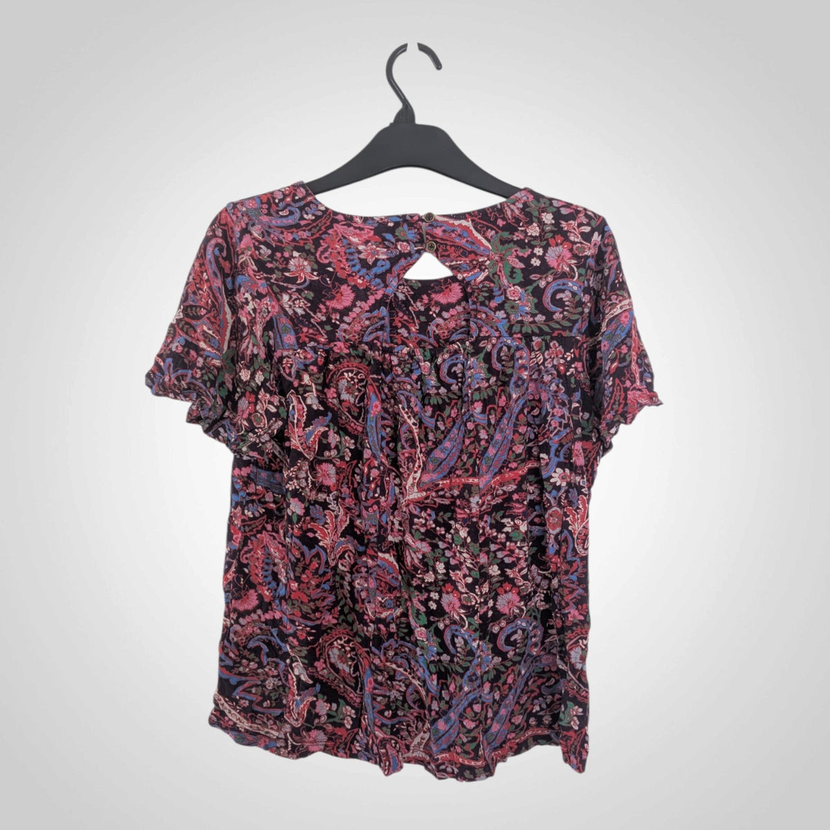 Dark Purple Paisley Flutter Sleeve Blouse