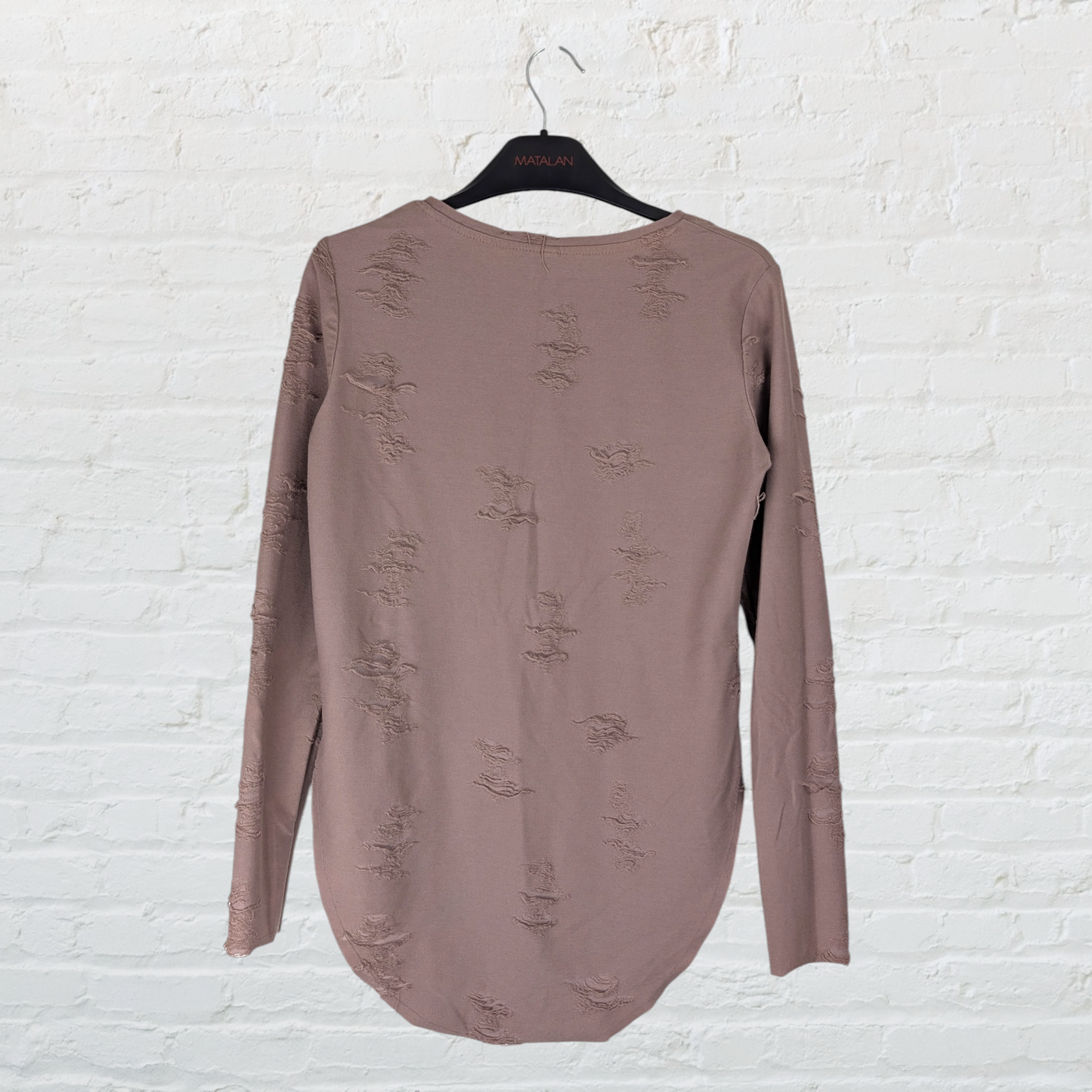 Dusty Pink Distressed Longline Long Sleeve Top