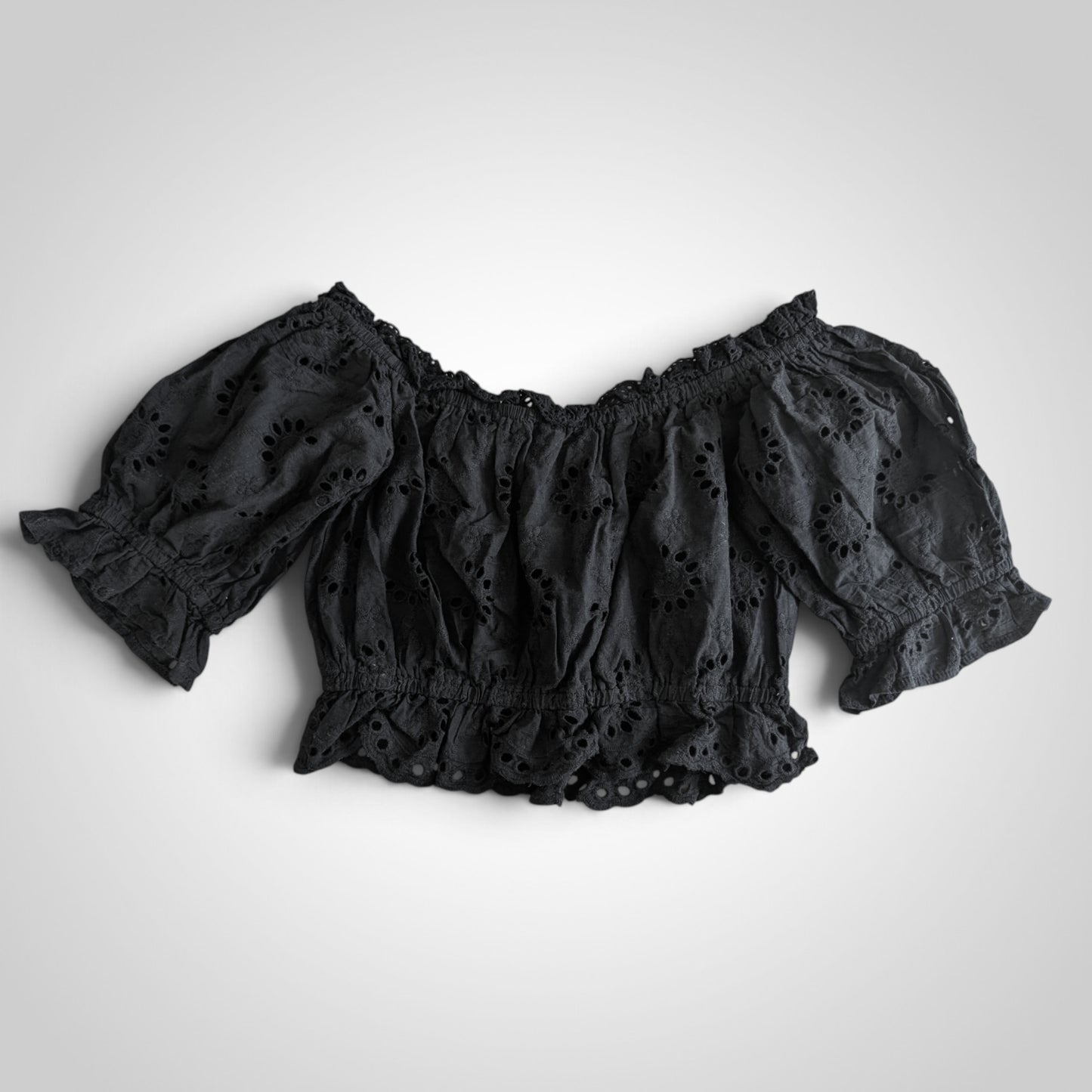 Black Broderie Milkmaid Top