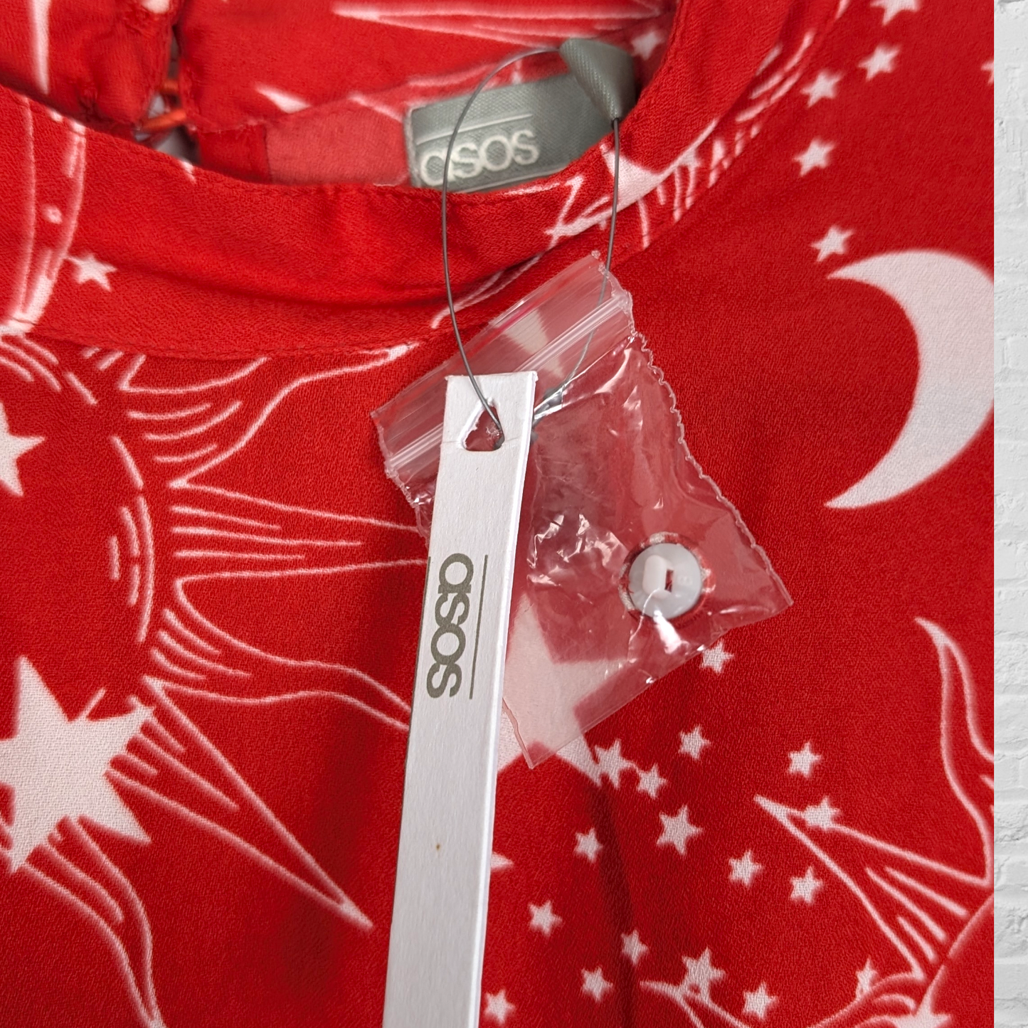 Celestial Red & White Faux Wrap Mini Dress