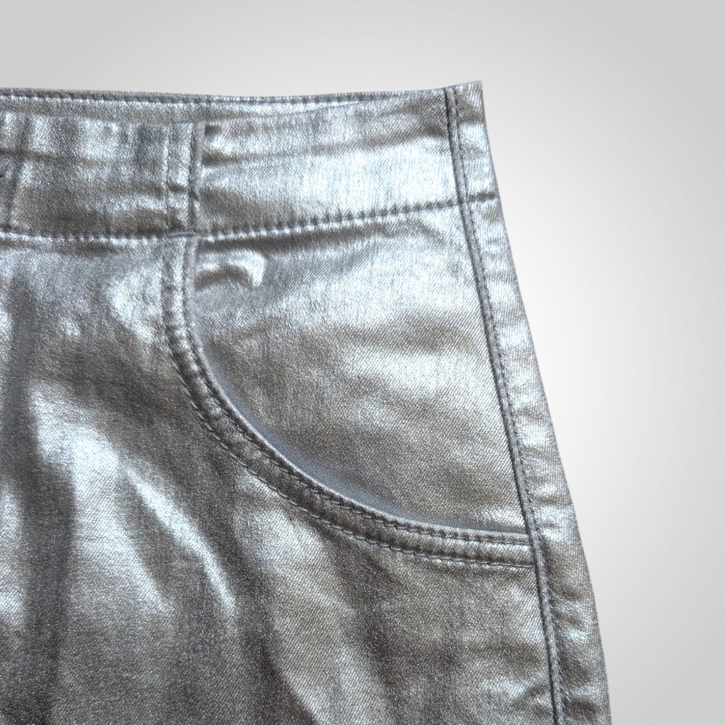Topshop Silver Metallic Denim Mini Skirt