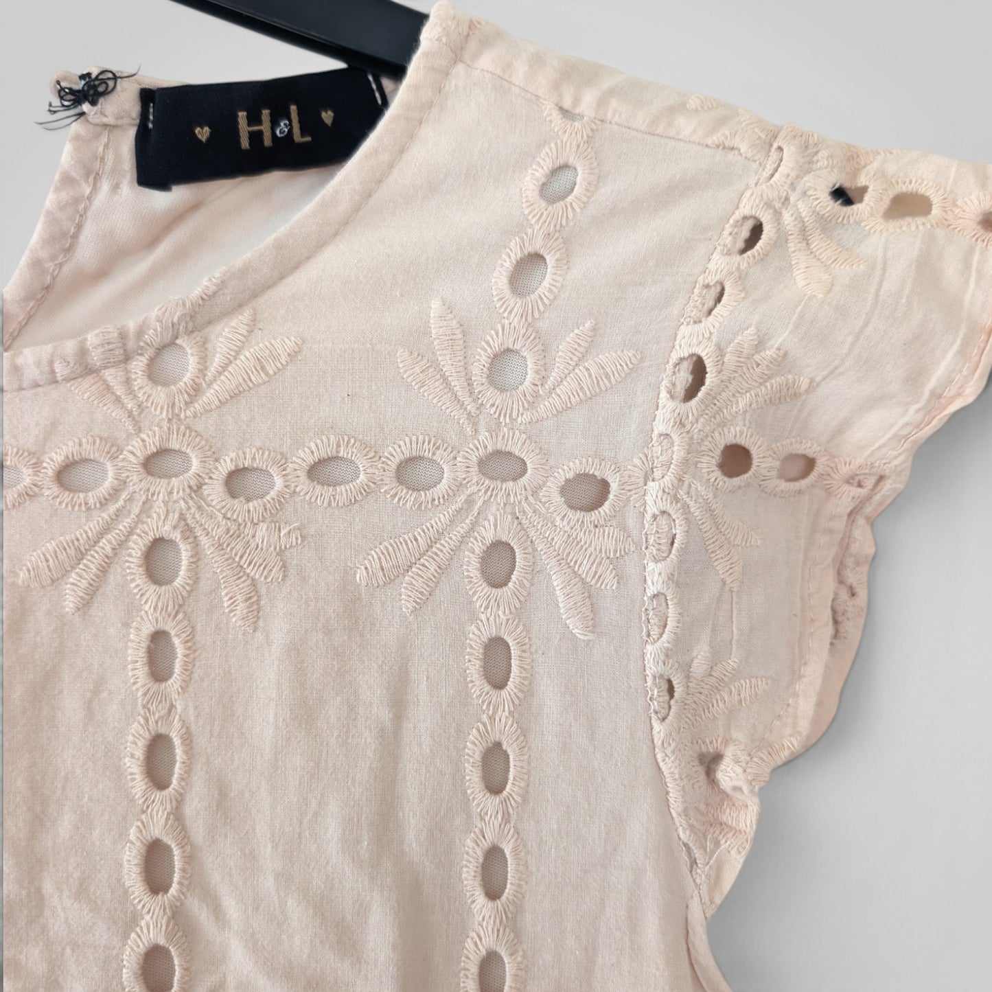 Nude Beige Eyelet Lace Cotton Sundress