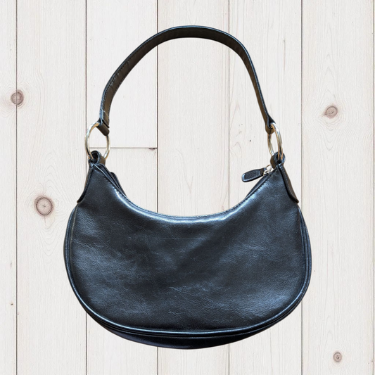 90s Black Faux Leather Shoulder Bag
