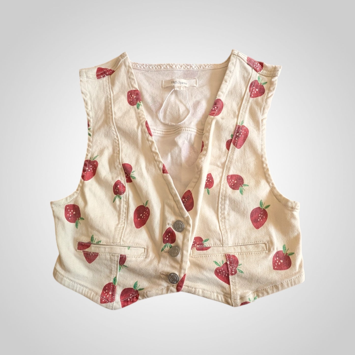 Strawberry Print Cropped Waistcoat Top