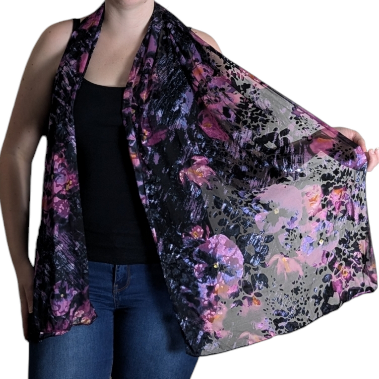 90's Purple Floral Scarf