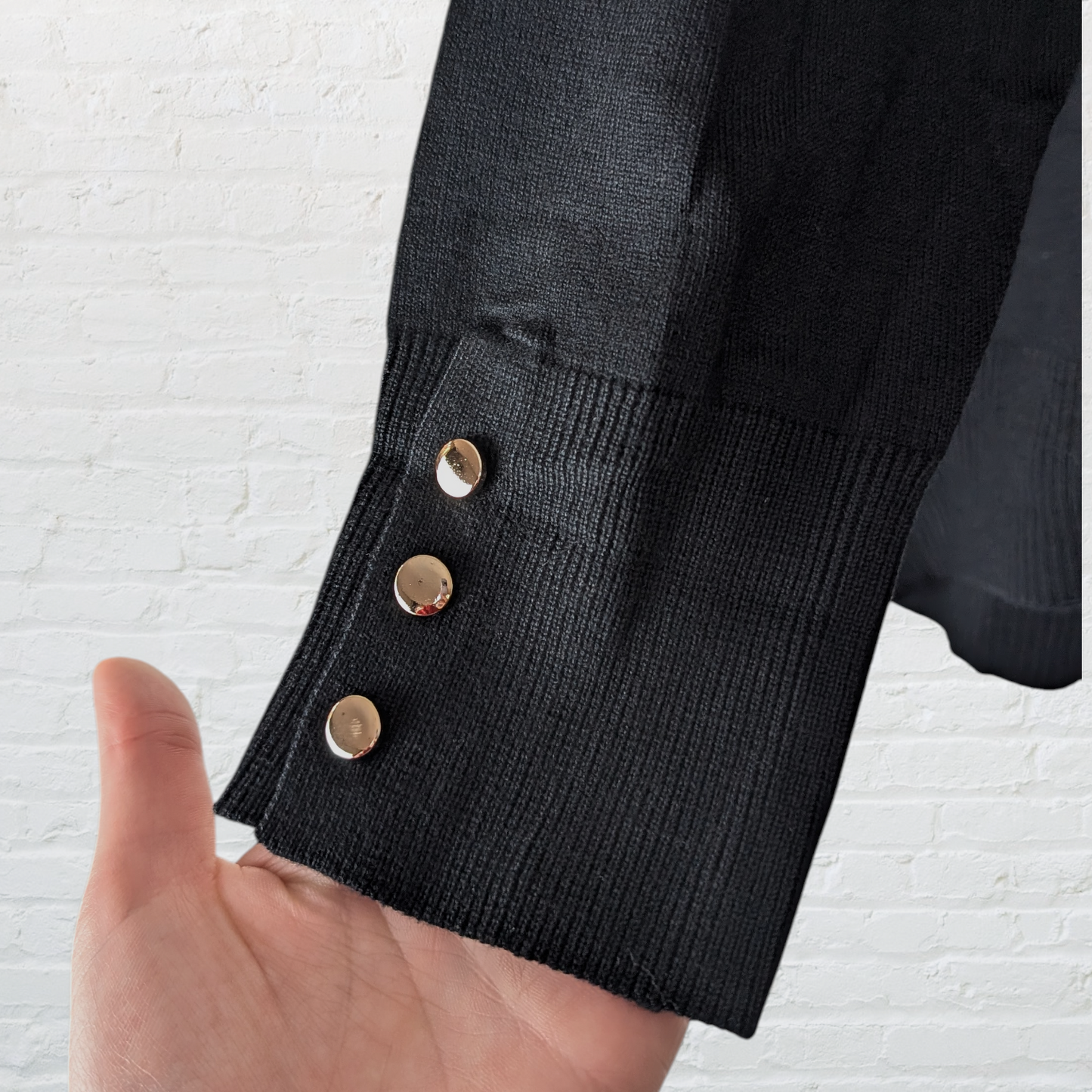 Black V-Neck Button Cuff Jumper
