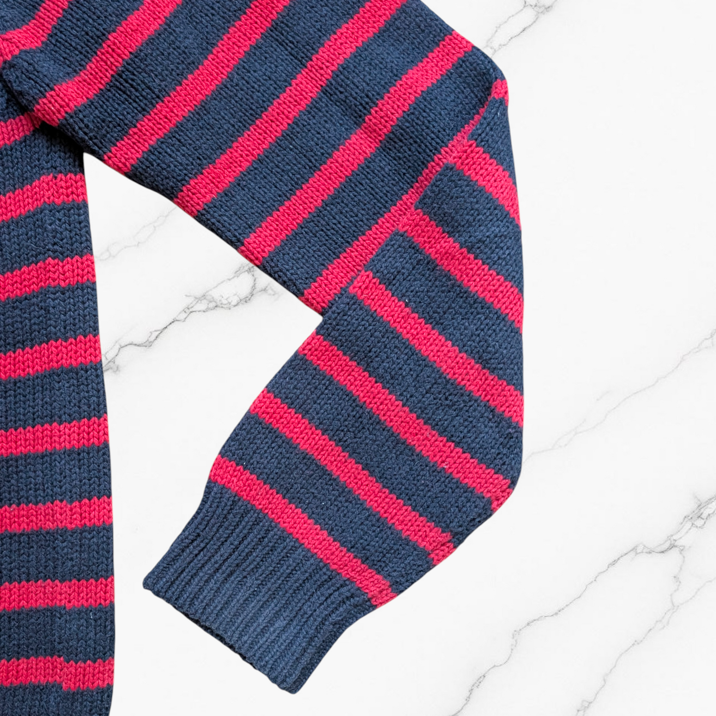 Vintage FatFace Men's Navy & Red Striped Wool-Blend Jumper