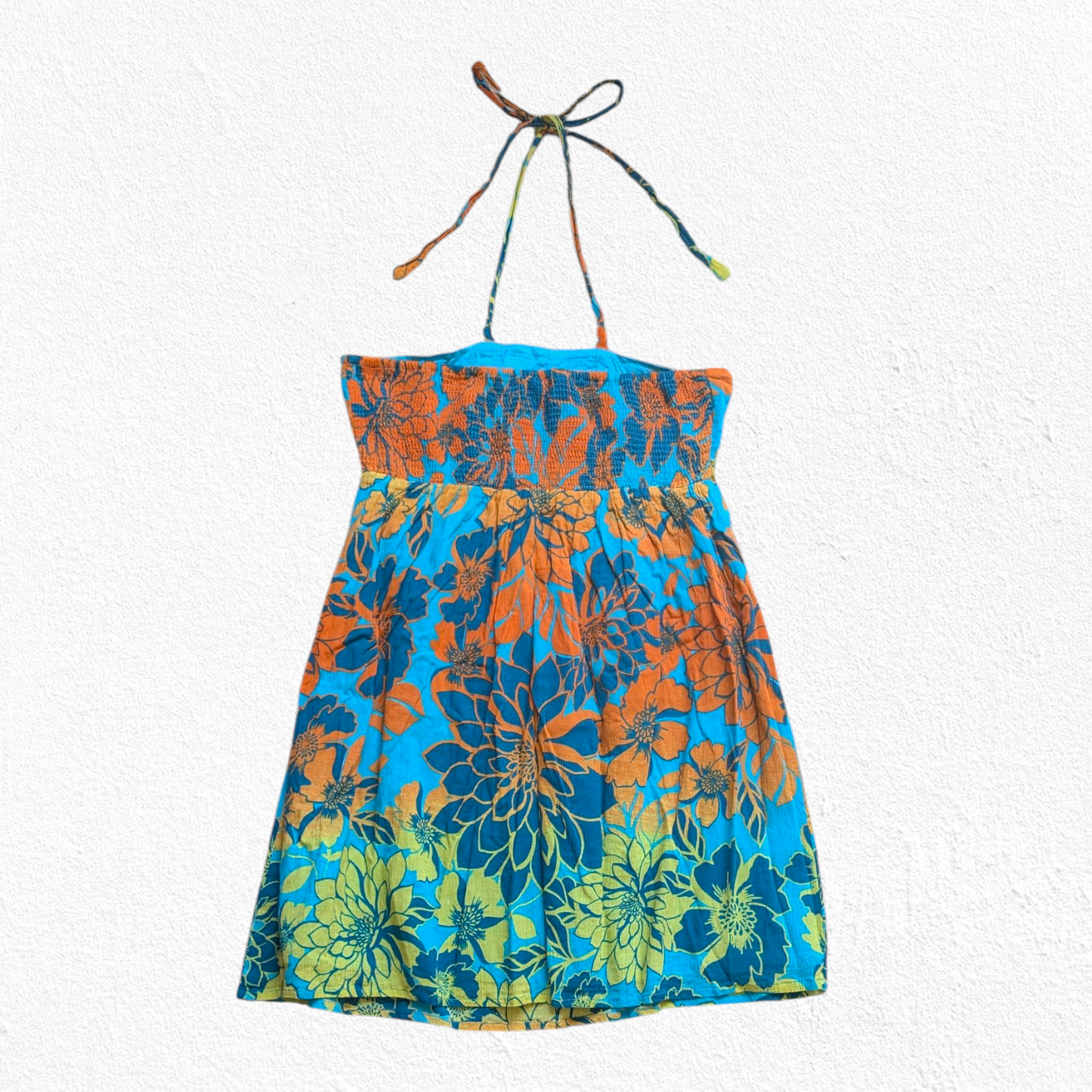 00's Tropical Turquoise Halter Neck Dress