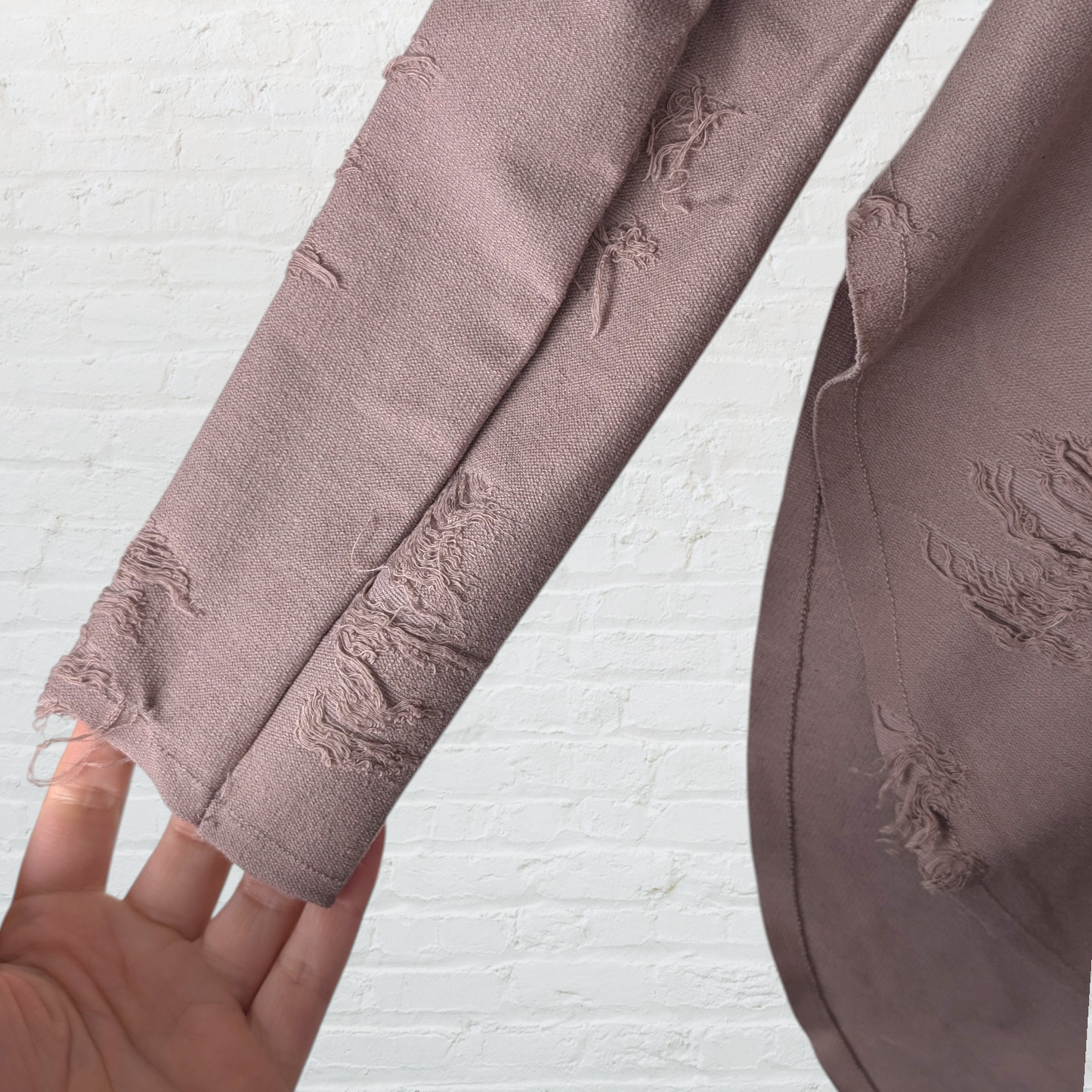 Dusty Pink Distressed Longline Long Sleeve Top