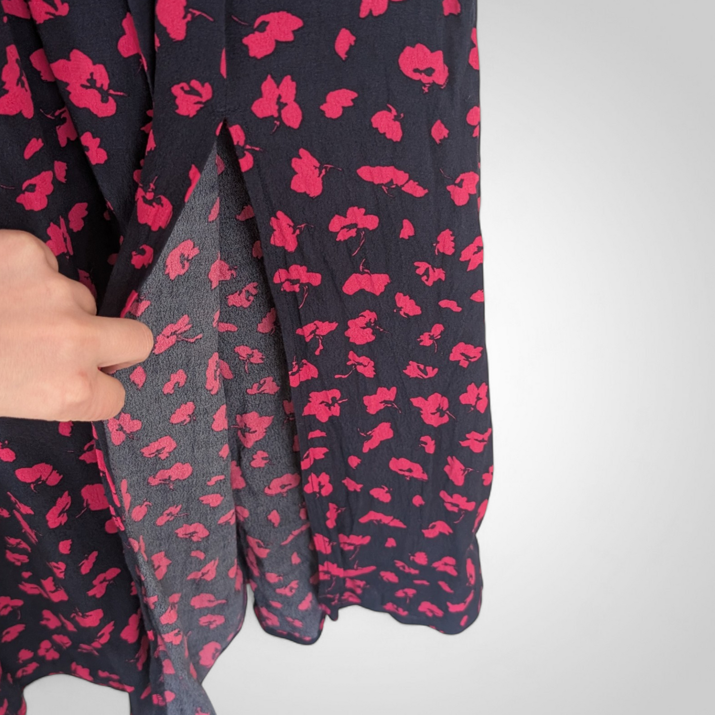 Navy & Magenta Floral Midi Dress