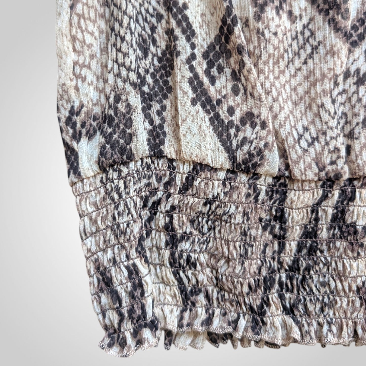 Snake Print Chiffon Shirred Ruffle Top