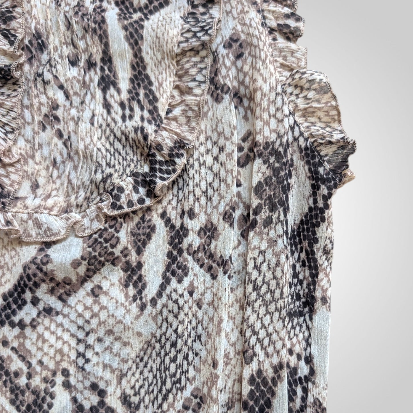 Snake Print Chiffon Shirred Ruffle Top