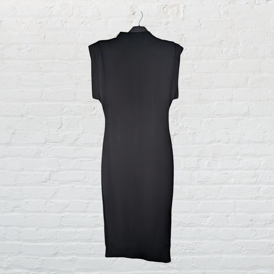 High Neck Padded Shoulder Sleeveless Maxi Dress