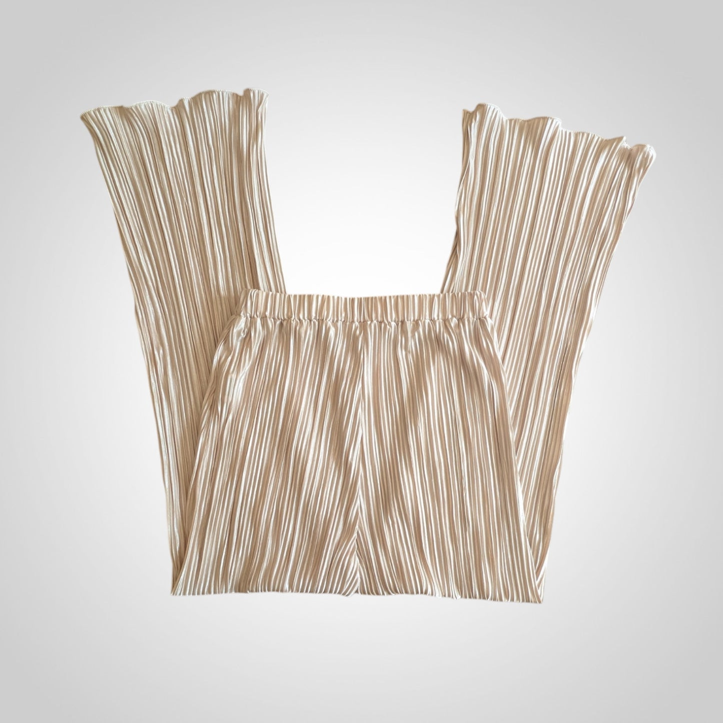 Champagne Cream Pleated Flared Trousers