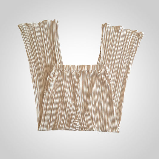 Champagne Cream Pleated Flared Trousers