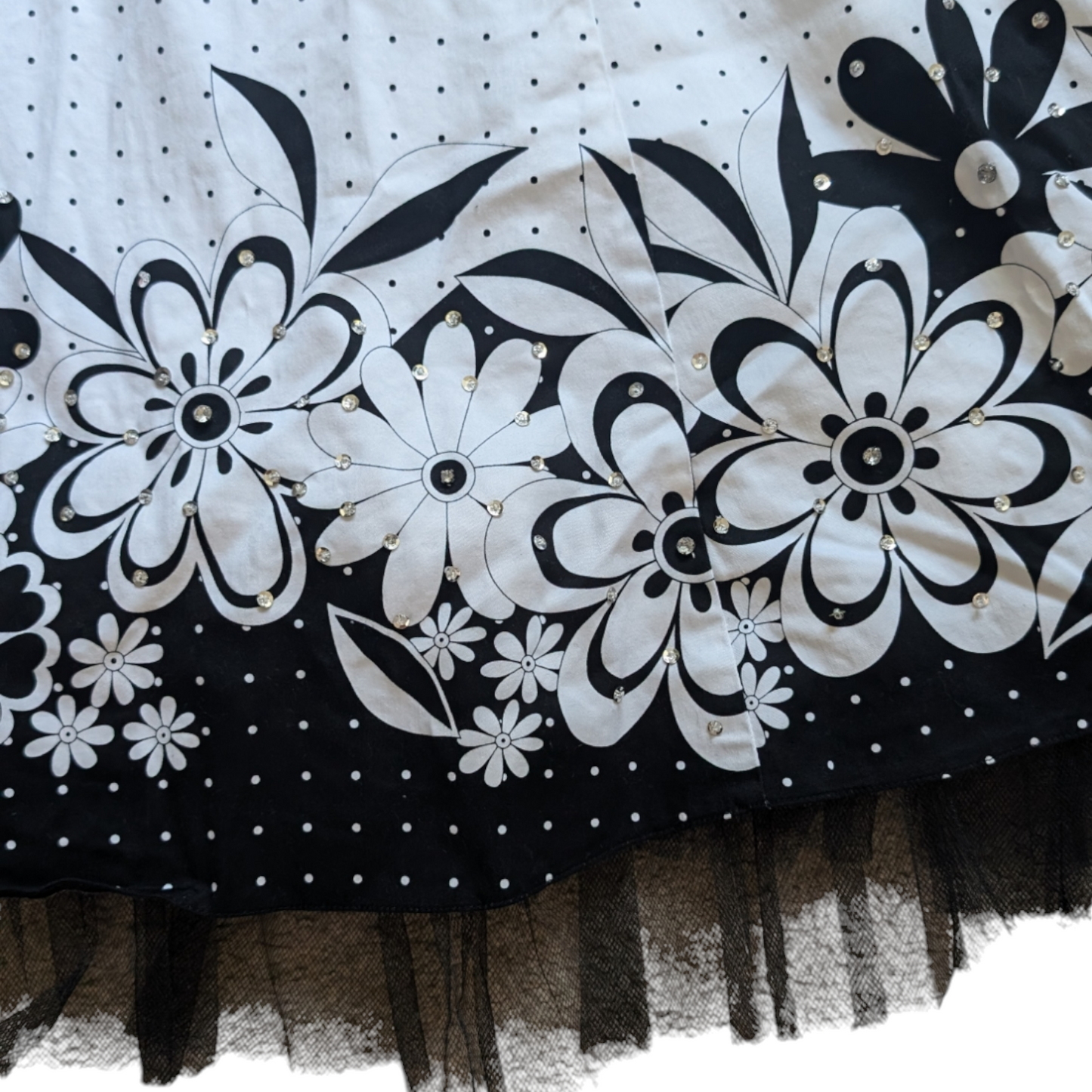 00's White & Black Floral Prom Dress