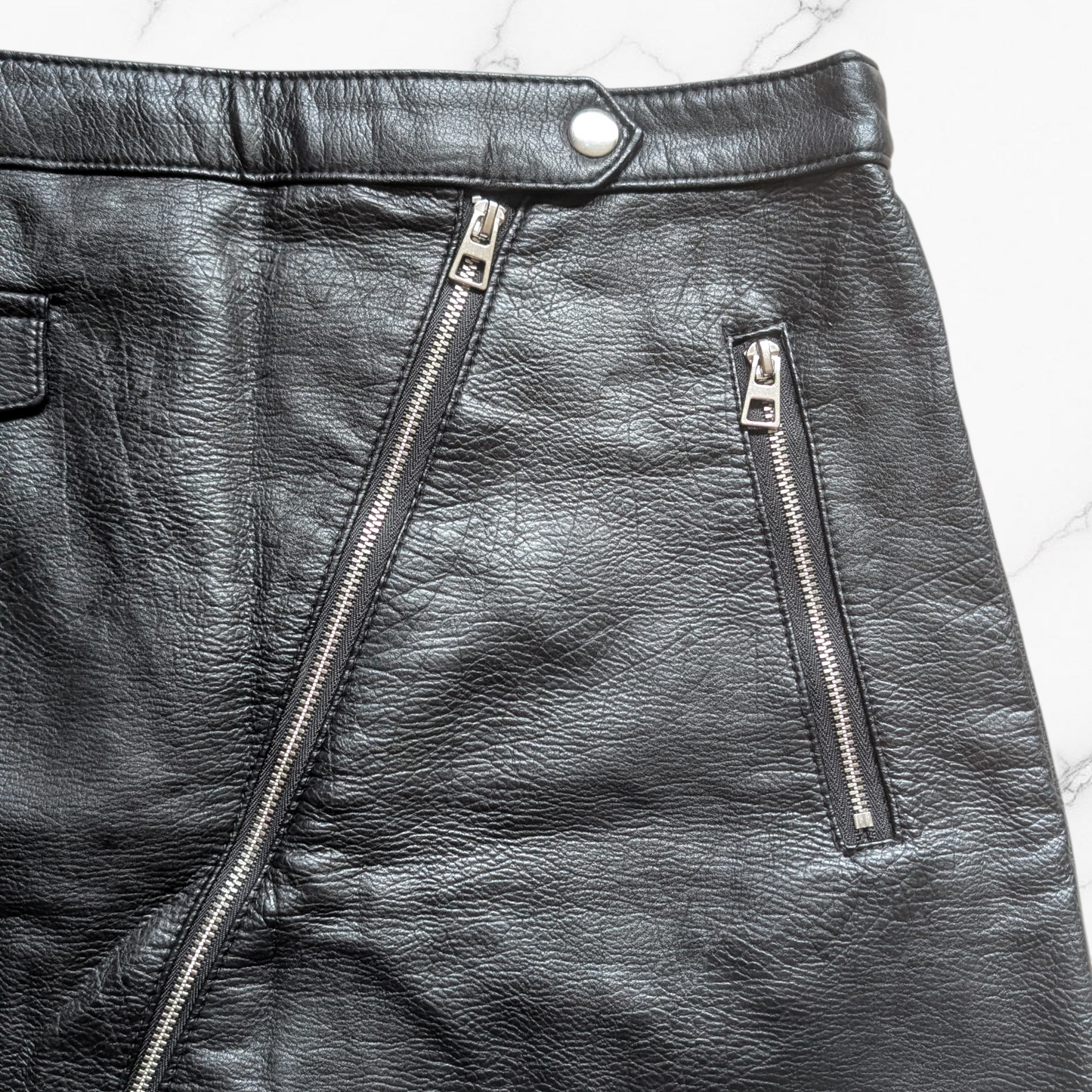 Black Faux Leather Biker Mini Skirt