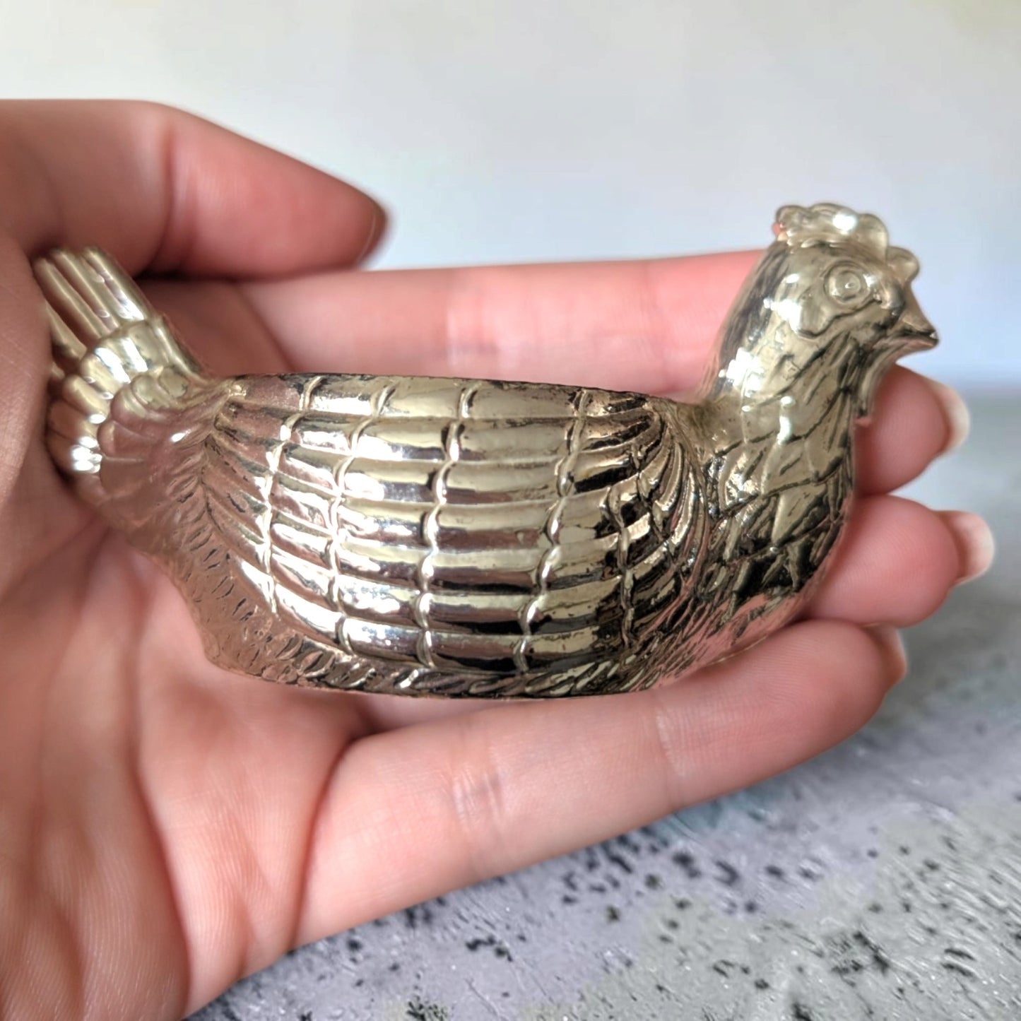 70s Vintage Silver Plated Zinc Hen Egg Cup