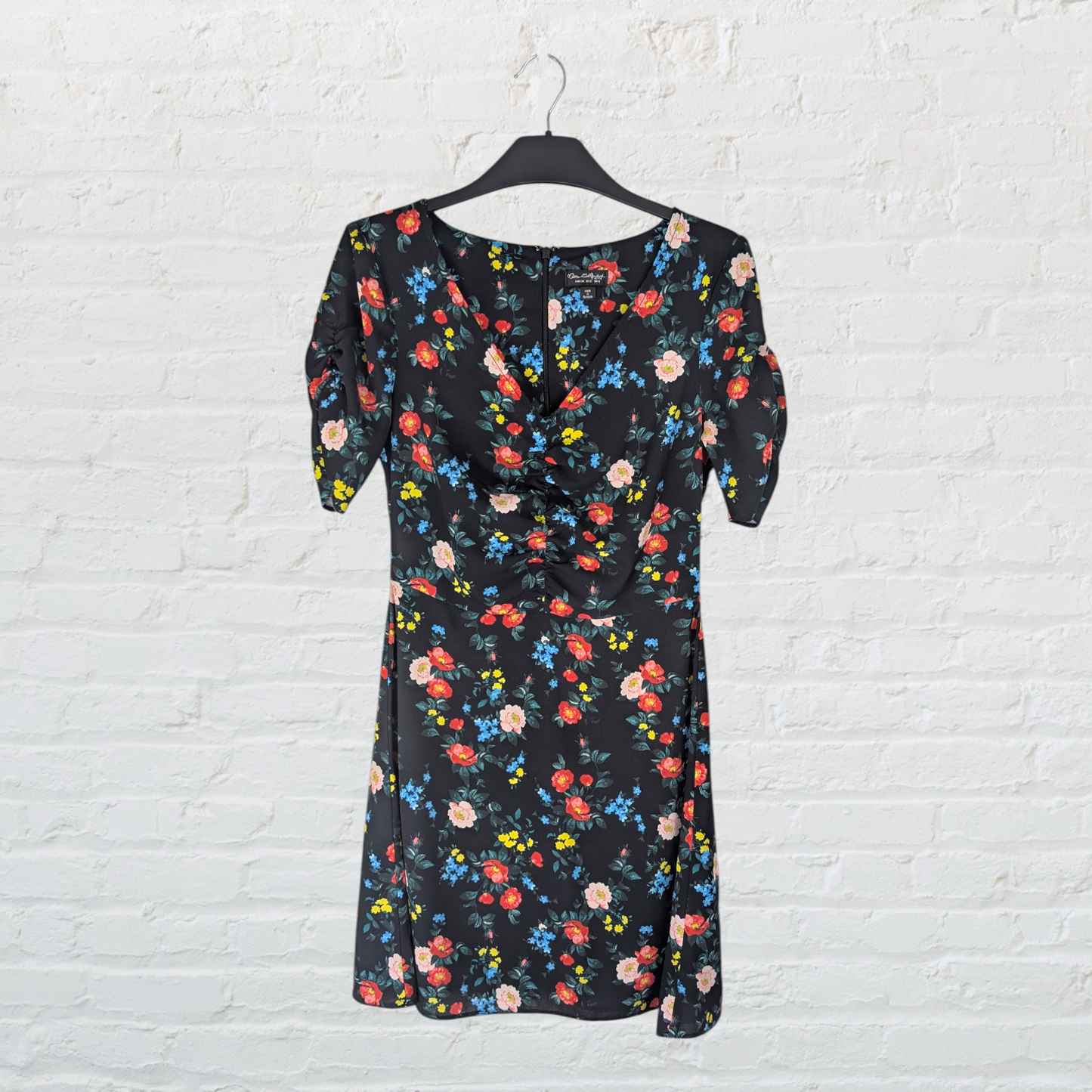 Black Ditsy Floral Ruched Chest Mini Dress