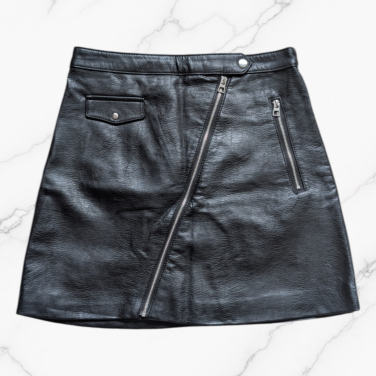 Black Faux Leather Biker Mini Skirt