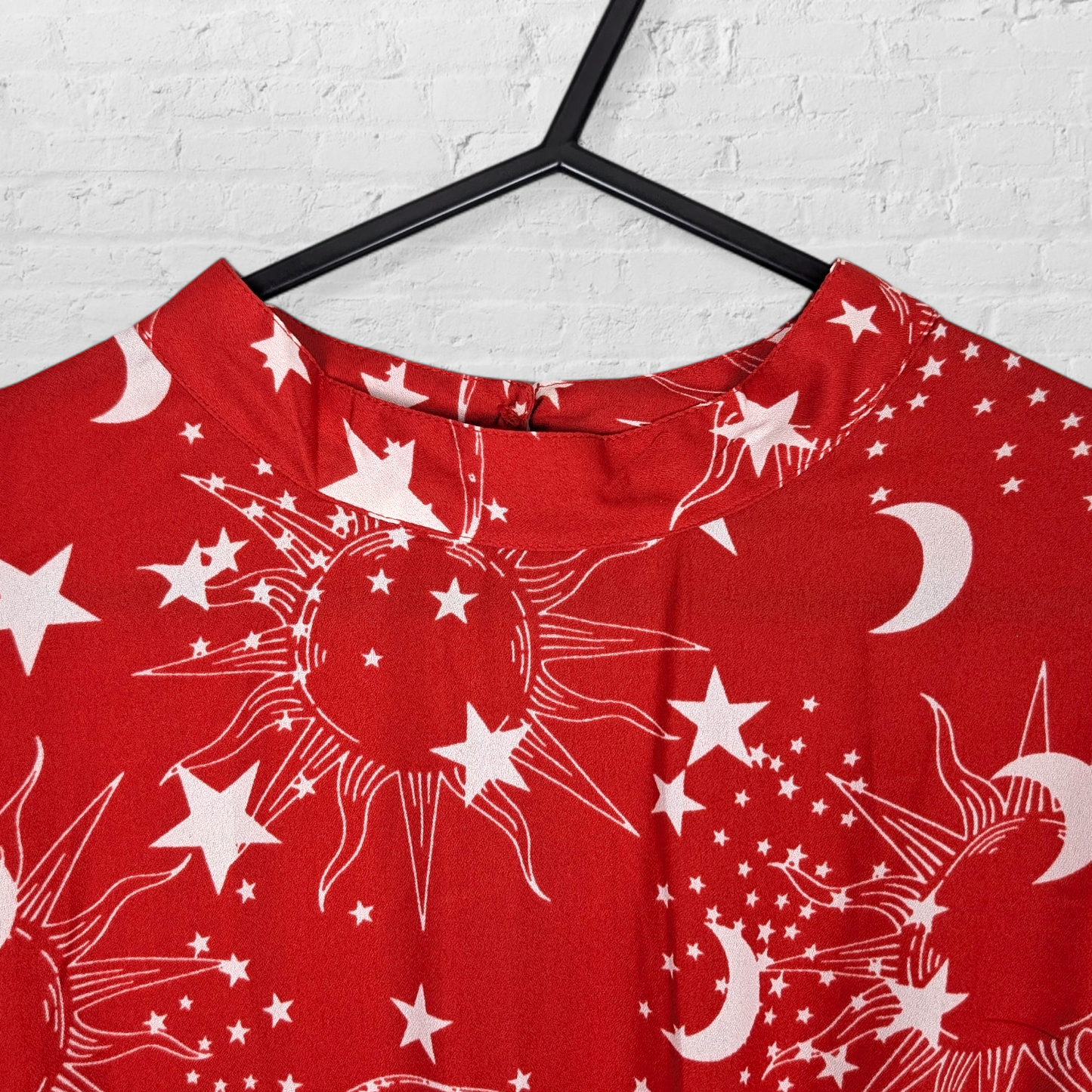 Celestial Red & White Faux Wrap Mini Dress