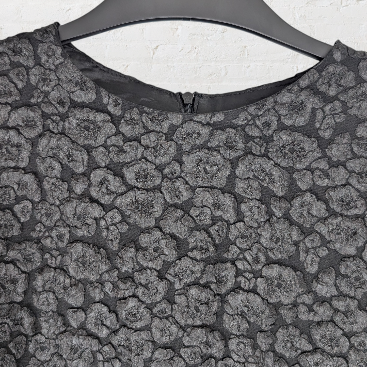 Black Textured Floral Short Sleeve Mini Dress