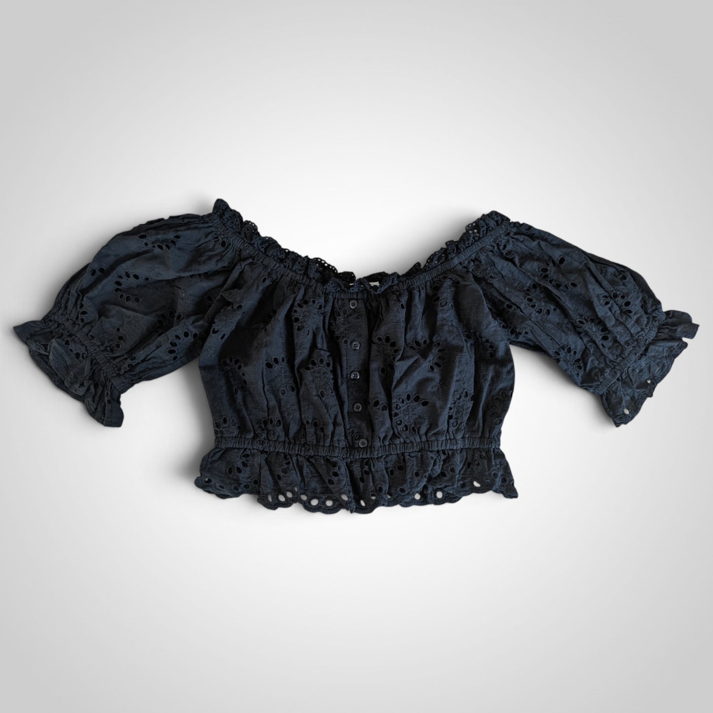 Black Broderie Milkmaid Top