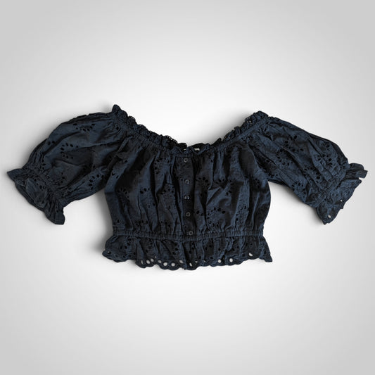 Black Broderie Milkmaid Top