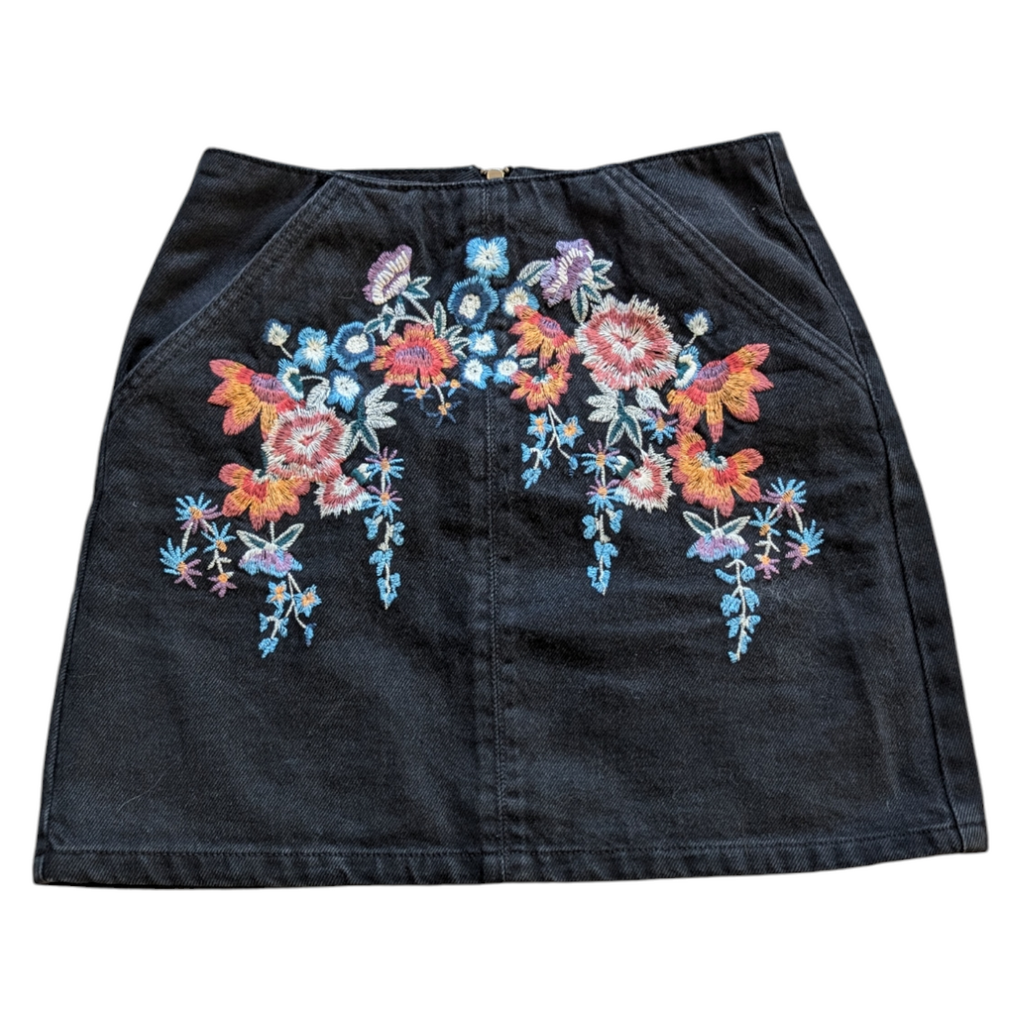 00's Black Embroidered Mini Skirt