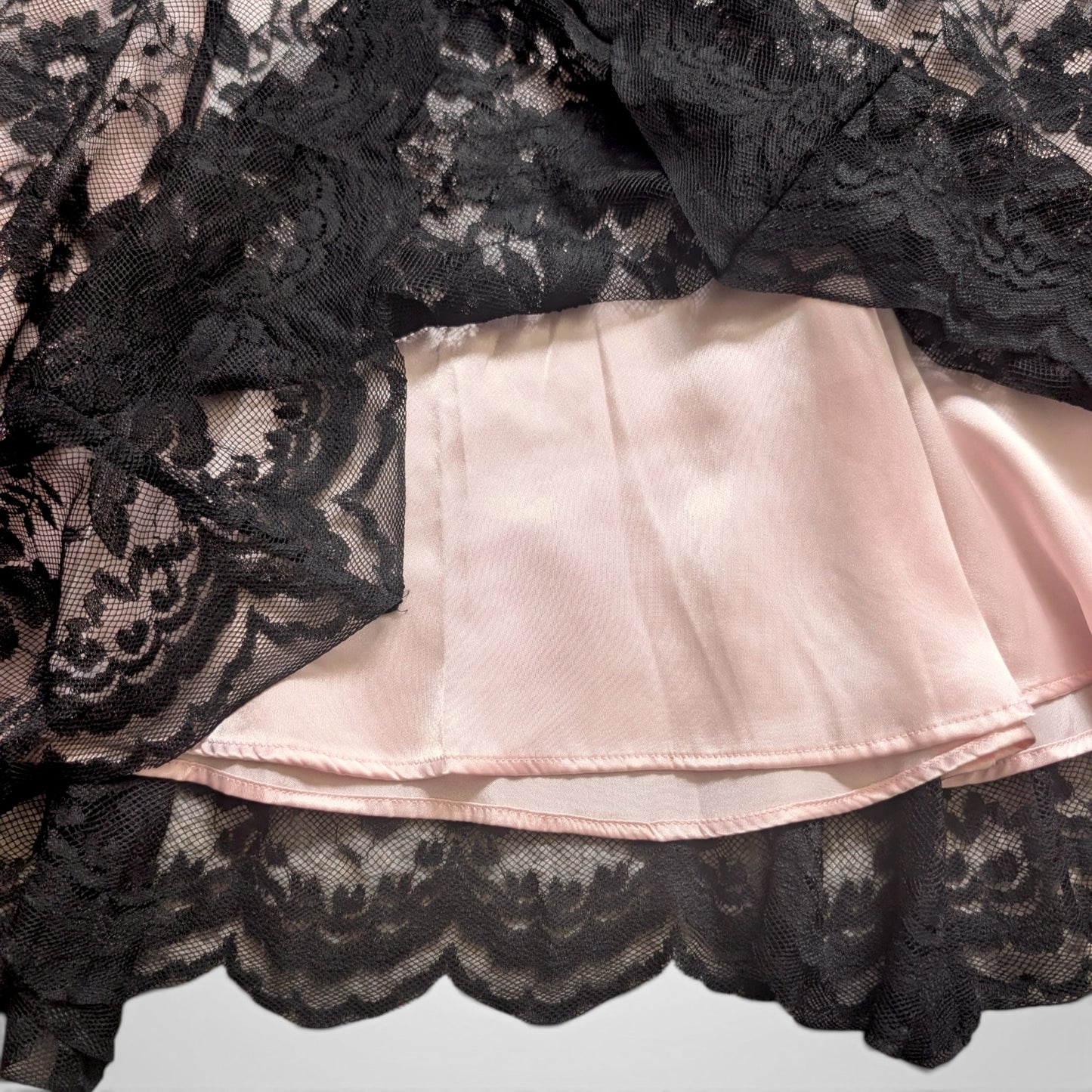 90s Black Lace & Pink Midi Skirt