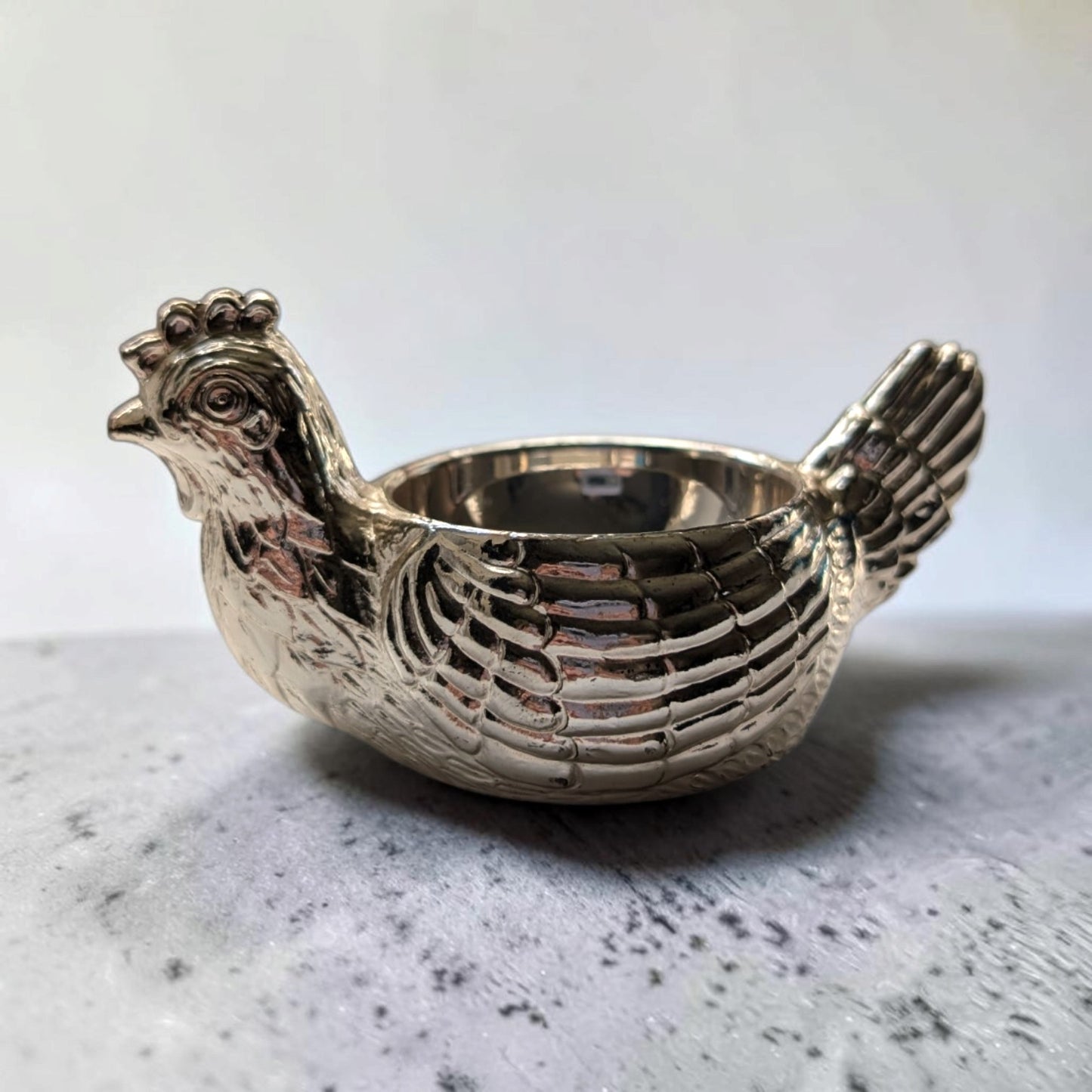 70s Vintage Silver Plated Zinc Hen Egg Cup