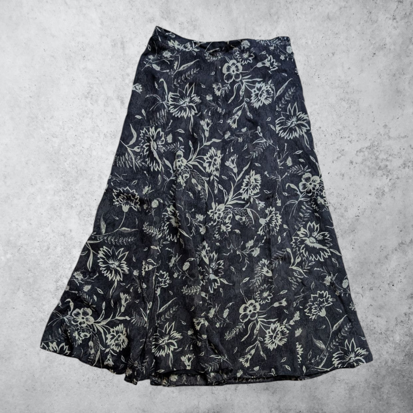 90's Black Floral Midi Skirt