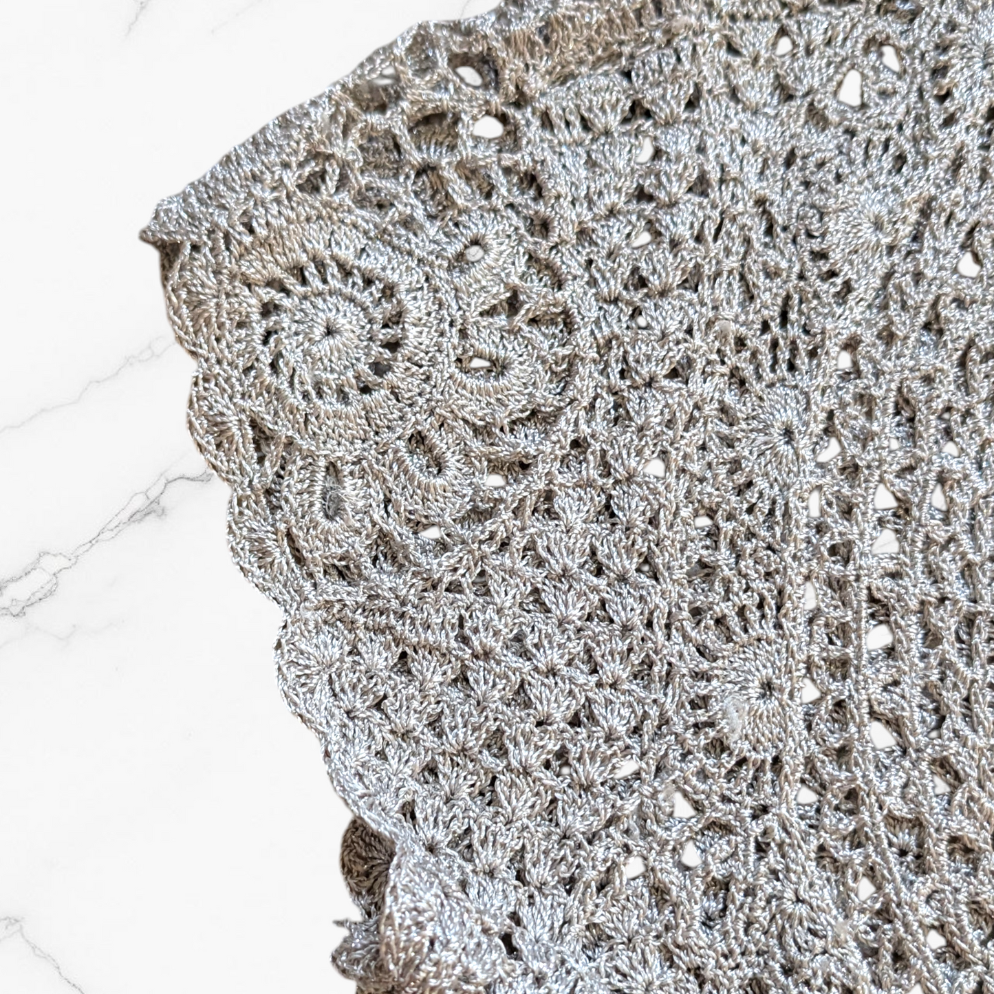 00's Silver Sparkle Crochet Open Knit Top