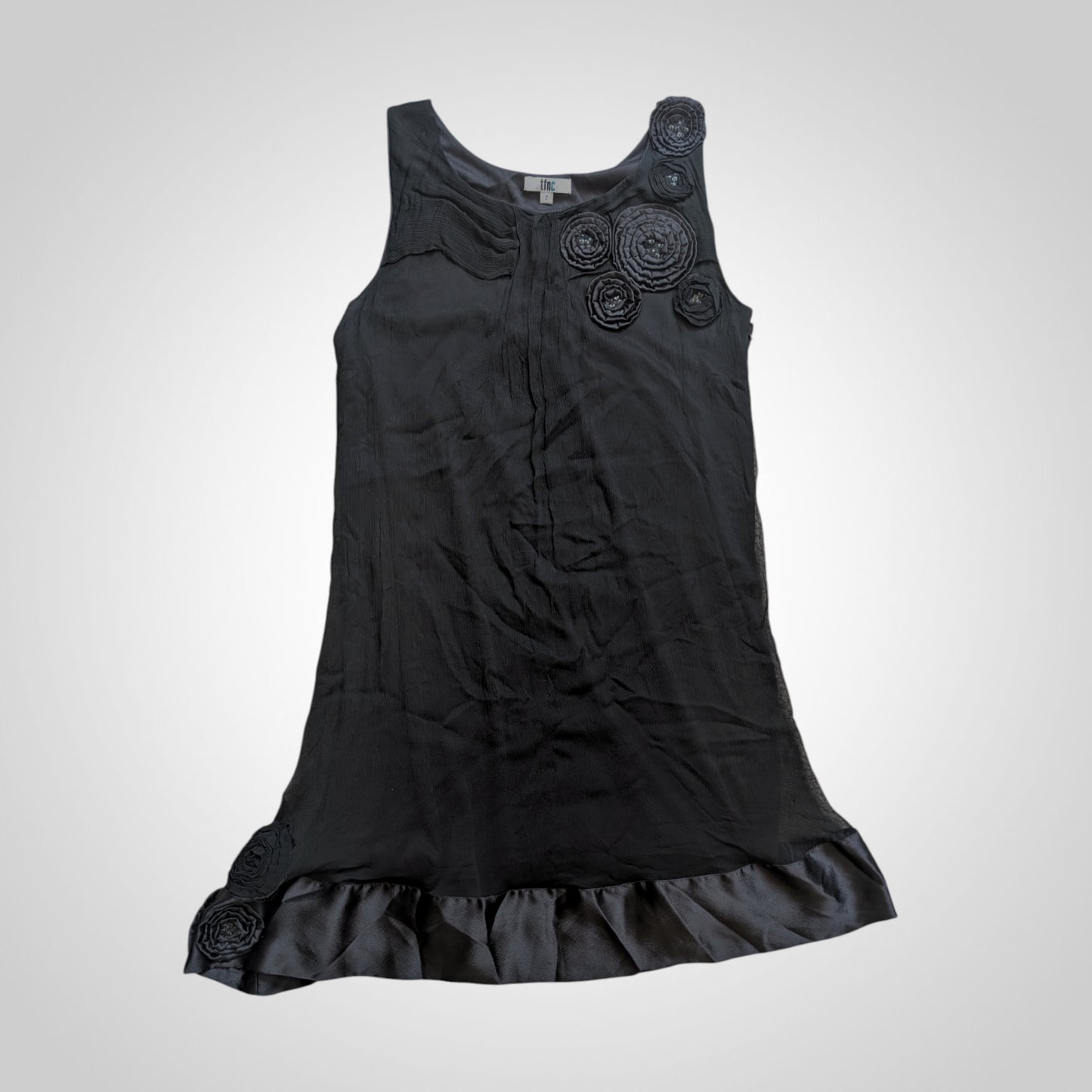 00s Black Silk Applique Mini Dress