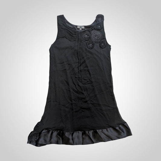 00s Black Silk Applique Mini Dress