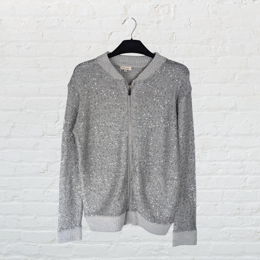 Sequin Sparkle Loose Knit Zip-Up Jacket