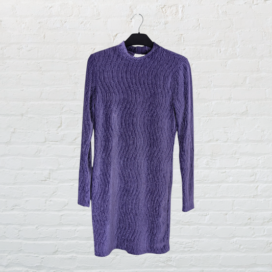 Purple Velour Open Back High Neck Mini Dress
