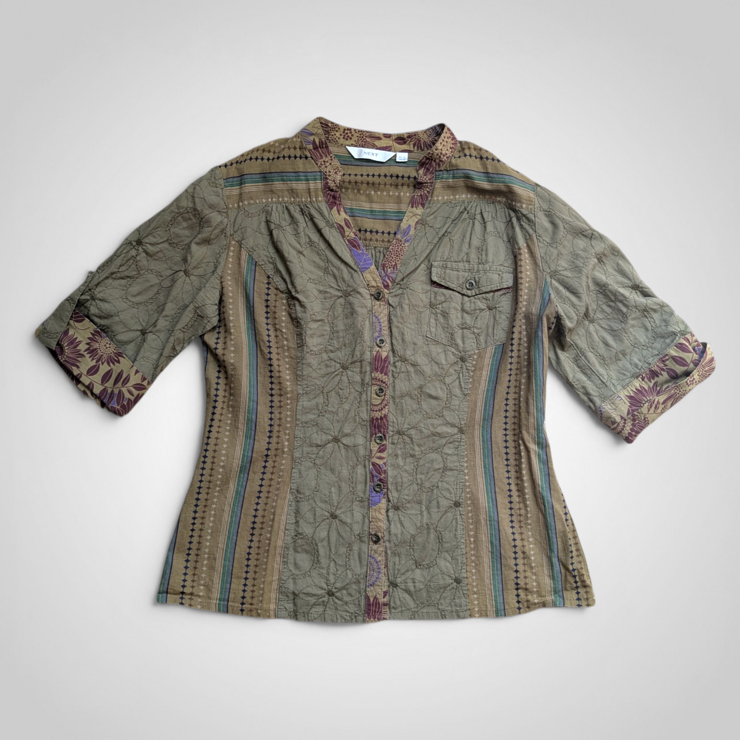 90's Khaki Embroidered Pattern Shirt