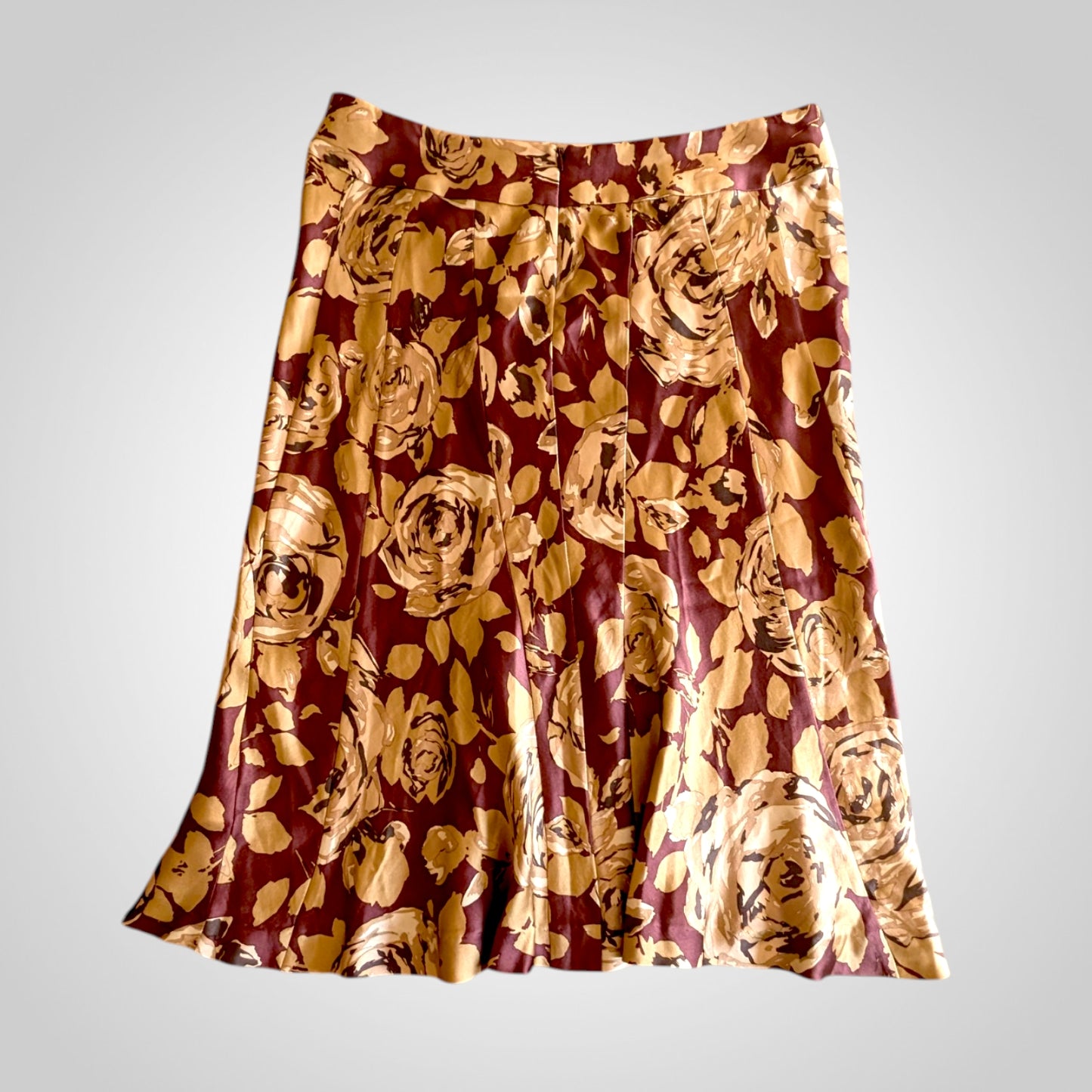 90s Silk Burgundy Floral Midi Skirt